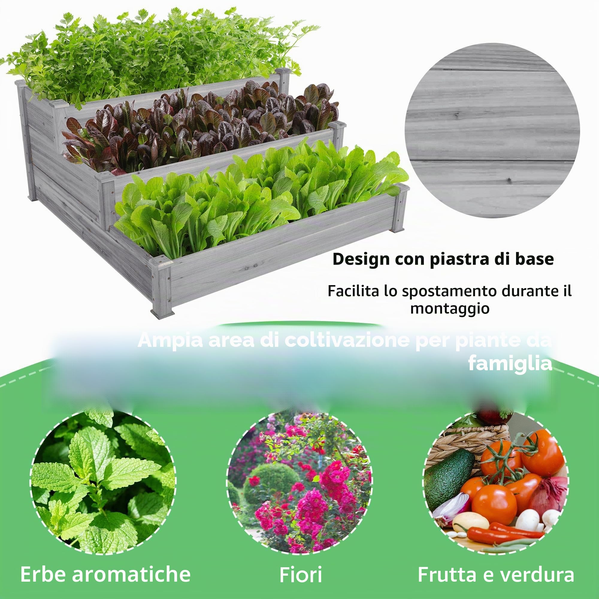 Yaheetech Letto Orto Rialzato da Giardino Etserno Interno Grande a 3 Livelli Aiuola Rialzata Vasca per Piante in Legno 120 x 120 x 56 cm Grigio