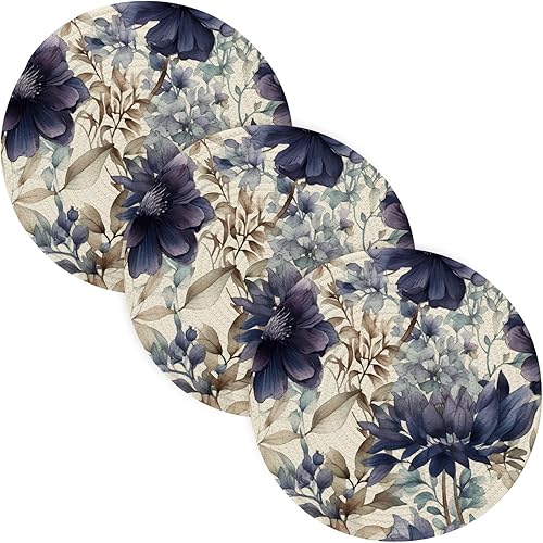3 Pcs Trivet Set Purple Beige Advanced Watercolor Flowers for Hot Pots and Pans 15in Cotton Thread Weave Hot Pot Holders for Instant Pot Protecting