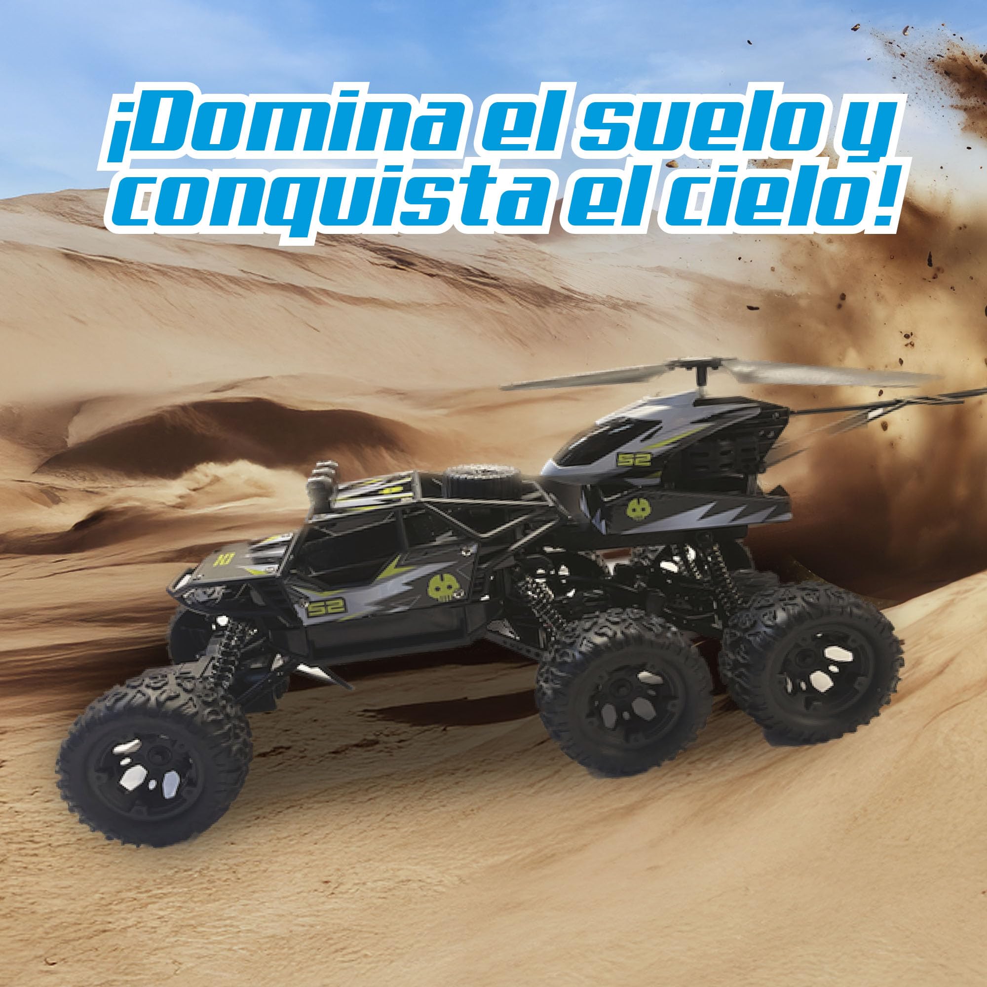 Bizak Cyclon Tierra Aire Vehículo RC 2 en 1, Despegue Automático y Maniobras Programables, Luces LED, Recargable, +5 años, (65430052)