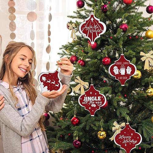 Miniatura 6 de Adornos grandes de madera de Navidad para pintar, 10 unidades, adorno de madera en blanco sin terminar para manualidades, decoración colgante,