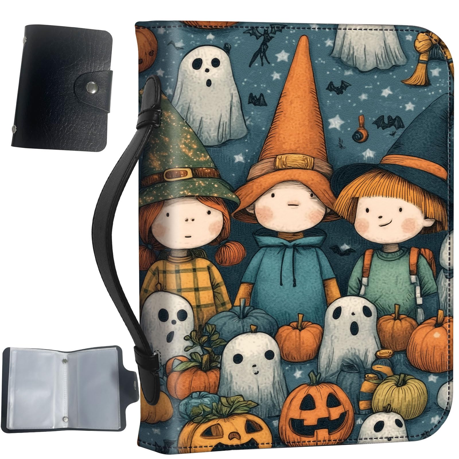 PU Leather Bible Cover with Handle & Pockets, Large Capacity Bible Case, Water-Resistant Scripture Organizer Bag with Bonus Card Holder, Christian Gift for Women & Men, Halloween Gnomes
