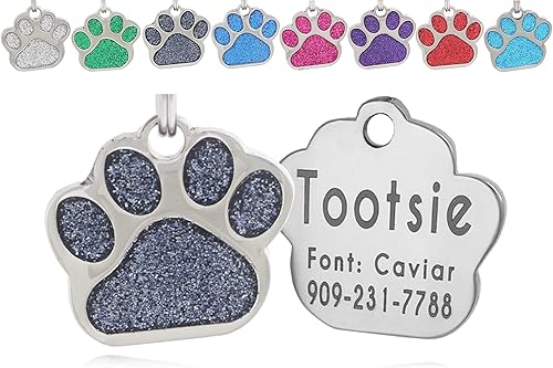 Miniatura 8 de Pet ID Tag, Glitter Paw Bling, Cat ID Tag, Dog ID Tag, Custom Engraved, Dog Name Tag, Cat Name Tag, Dog Tags Personalized, Cat Tags Personalized,