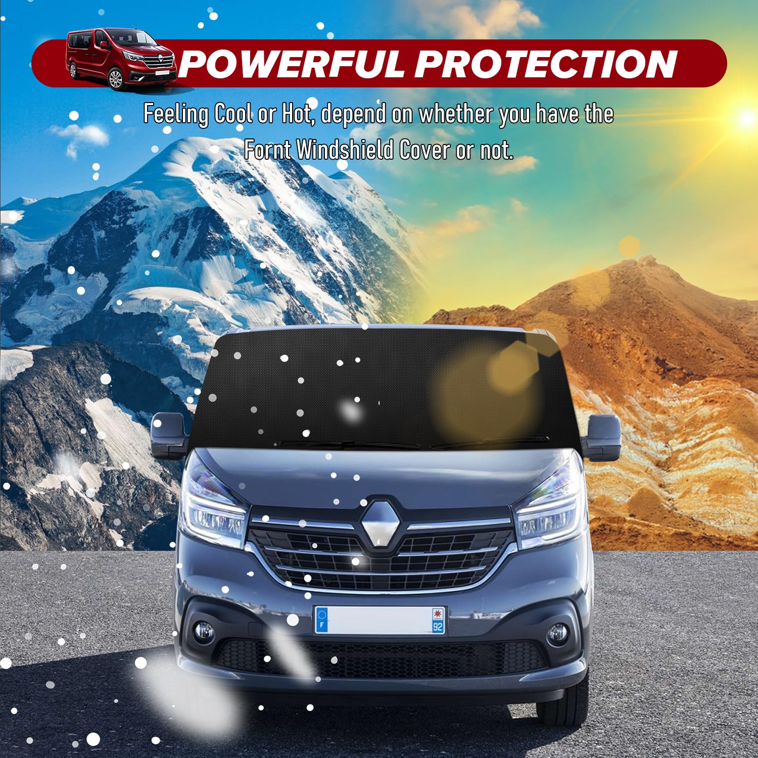 Sonnenschutz für Renault Trafic 2014-2023 Frontscheibe Wrap Abdeckung, 600D Oxford Stoff Verdunkelung Wasserdicht Auto Windschutzscheibe Abdeckung Block UV Frostschutz Wetterfest Schutz