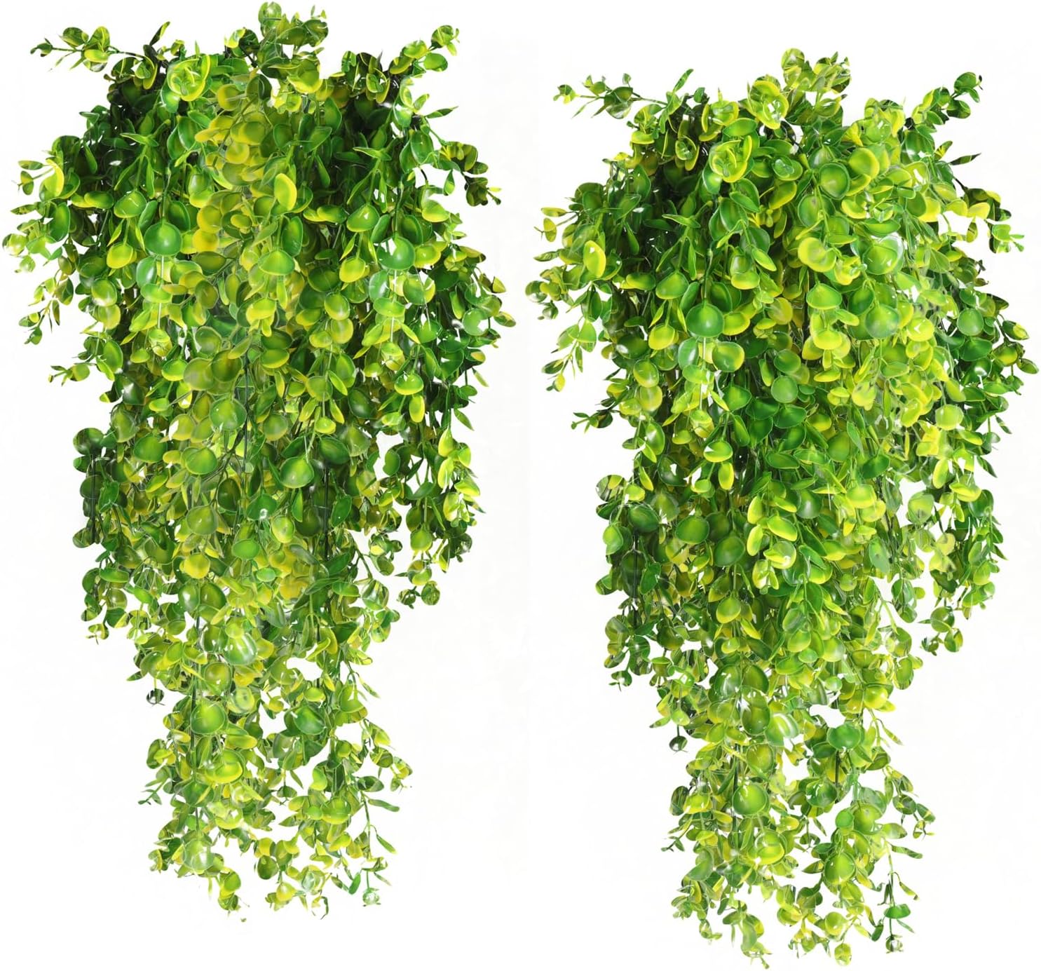 RECUTMS 4 Pack Artificial Plants Artificial Hanging Plants Faux Eucalyptus Leaf Greenery Fake Hanging Eucalyptus Plant for Wall House Room Patio Indoor Outdoor Home Shelf Office Decor (Yellow)