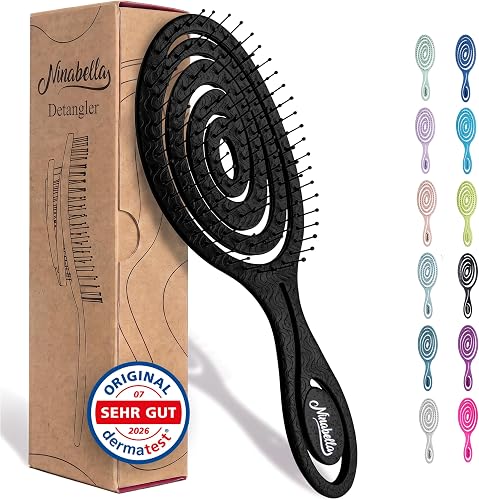 Ninabella Hair Brush without Pulling, Detangler Brush, Detangling Brush & Curling Brush for Fine and Long Hair, Hair Brush for Women, Men, Children, for Wet and Dry Hair, Black