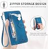 Funda Tipo Billetera con Tapa de Giro para Honor 600 SZY Azul | Cubierta de Cuero PU con Relieve Floral, 7 Ranuras para Tarjetas, Bolsillo con Cremallera y Correa para Muñeca, a Prueba de Golpes para Honor 600 3