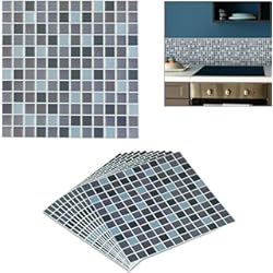 Planchas Decorativas 3D Relaxdays Set 10 Vinilos Decorativos Cocina y Baño, Autoadhesivos, Papel Pintado 3D, 23.5x23.5 cm, Gris, Cloruro de polivinilo