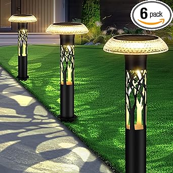 Large Solar Pathway Lights 6 Pack, 8 Modes Solar Lights Outdoor Landscape Lighting for Outside Path Walkway Driveway Sidewalk Patio Lawn Yard Garden Decor