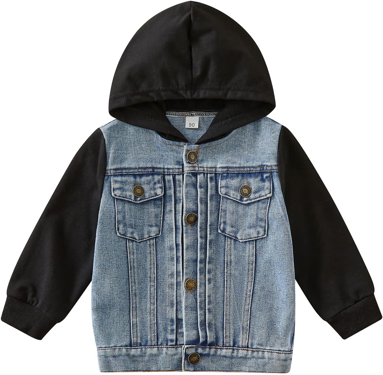 Toddler Kid Baby Boys Girls Jean Hooded Jacket Long Sleeve Button Down Demin Coat Cowboy Overcoat Hoodie Outwear