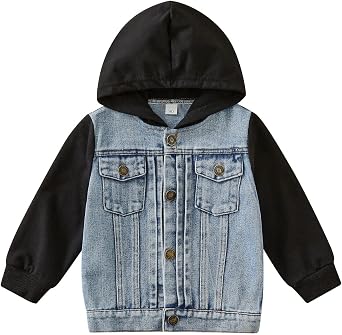 Toddler Kid Baby Boys Girls Jean Hooded Jacket Long Sleeve Button Down Demin Coat Cowboy Overcoat Hoodie Outwear