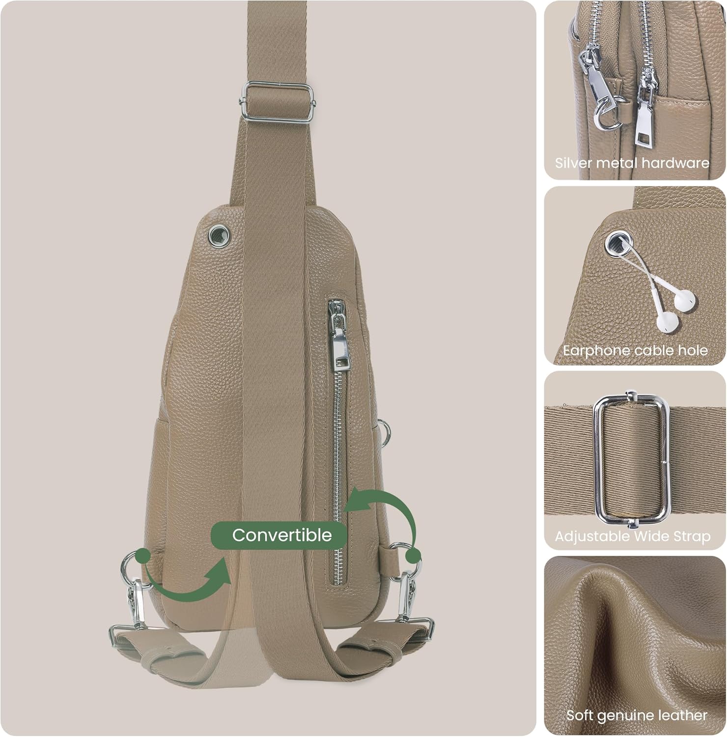 befen Genuine Leather Small Sling Bag for Women Anti-Theft Crossbody Chest Bags Fanny Packs for Travel with RFID Card Slots - Image 6