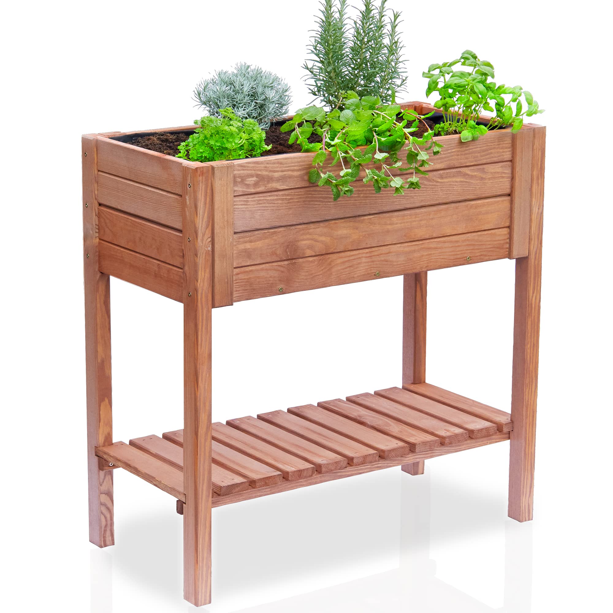 Onbest Premium Hochbeet – aus hochwertigem Holz – perfekt für Garten/Terrasse/Balkon – mit Stabiler Ablage und Innenvlies – Kräuterhochbeet 80 cm hoch, 80 cm lang – Pflanztisch – Hochbeete