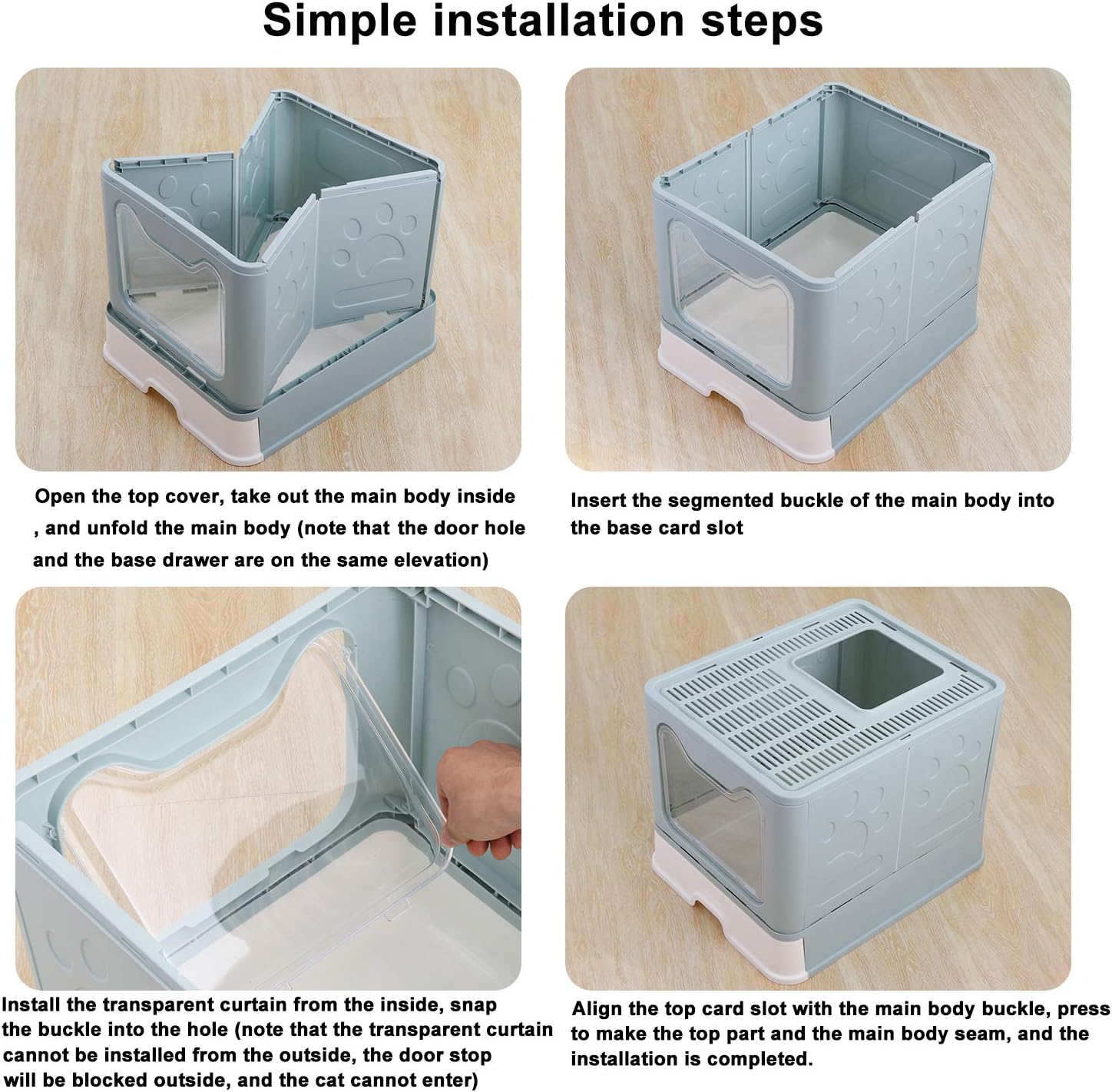 Foldable Cat Litter Box, Covered Cat Toilet ,Front Entry and Top Exit Type Anti-Splashing Cat Potty, Easy to Clean Including Cat Litter Scoop (Blue)