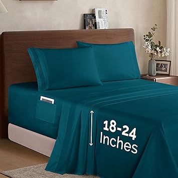Elegant Comfort Luxury 1500 Premium Hotel Quality Microfiber 4-Piece Sheet Set - Soft, All Around Elastic 18-24 Inches Deep Fitted Sheet - Extra Deep Pocket Sheets, King, Marine Teal