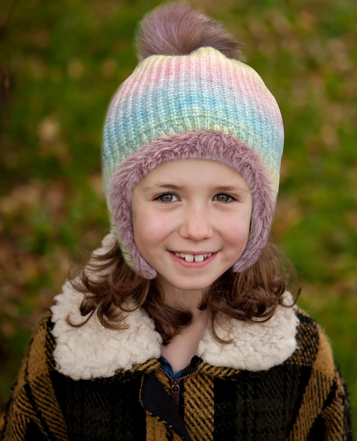 Jastore Kids Girls Winter Beanie Hat with Ear Flaps Boys Warm Fleece Lined Pom Pom Knit Hats Snow Ski Cap - Image 7