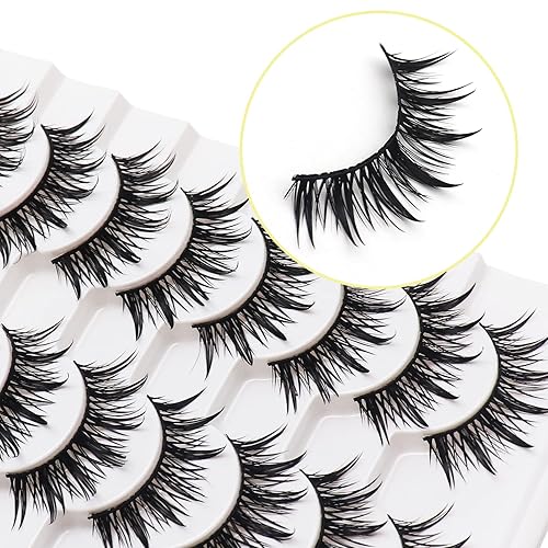 Miniatura 5 de Losha Pestañas postizas Wispy Wet Look Manga, aspecto natural, 0.709 in, pestañas postizas de anime, 10 pares de pestañas postizas hechas a mano (02)