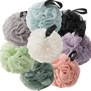 Loofahs 8 Pack - Exfoliating Shower Sponges, Bath Puff for Men Women, Set of 8 Colors (Black, Gray, Blue, Pink, Purple, Light Green, Beige, Dark Green)