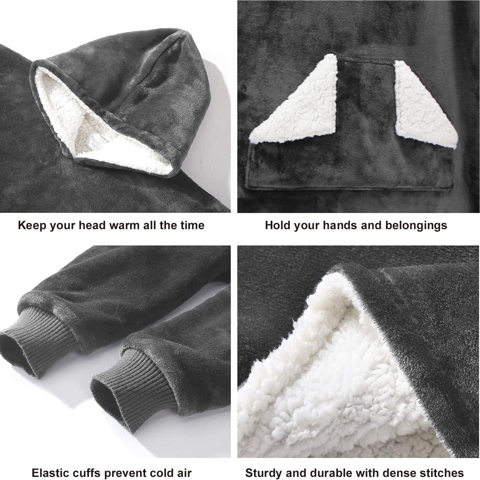 Touchat Wearable Blanket Hoodie, Oversized Sherpa Blanket Sweatshirt