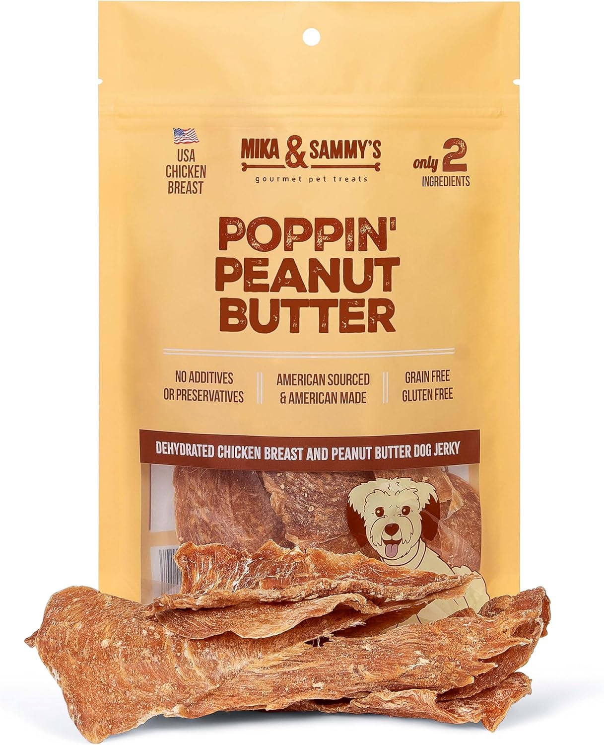 Gourmet Chicken Jerky Dog Treats -Made in USA only, Cage-Free, No Additives (Mika & Sammy's Poppin' Peanut Butter 12 oz)