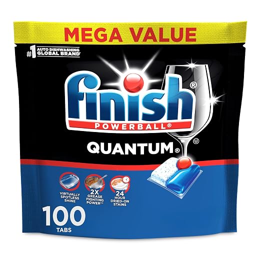 Finish Quantum Dishwasher Pods, No Pre-Rinse Dishwasher Detergent Soap Removes 24HR Dried-On Stain and Grease, Leaving a Virtually Spotless Shine, 100 Count
