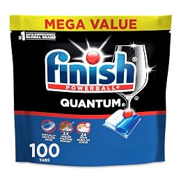 Finish Quantum Dishwasher Pods, No Pre-Rinse Dishwasher Detergent Soap Removes 24HR Dried-On Stain and Grease, Leaving a Virtually Spotless Shine, 100 Count