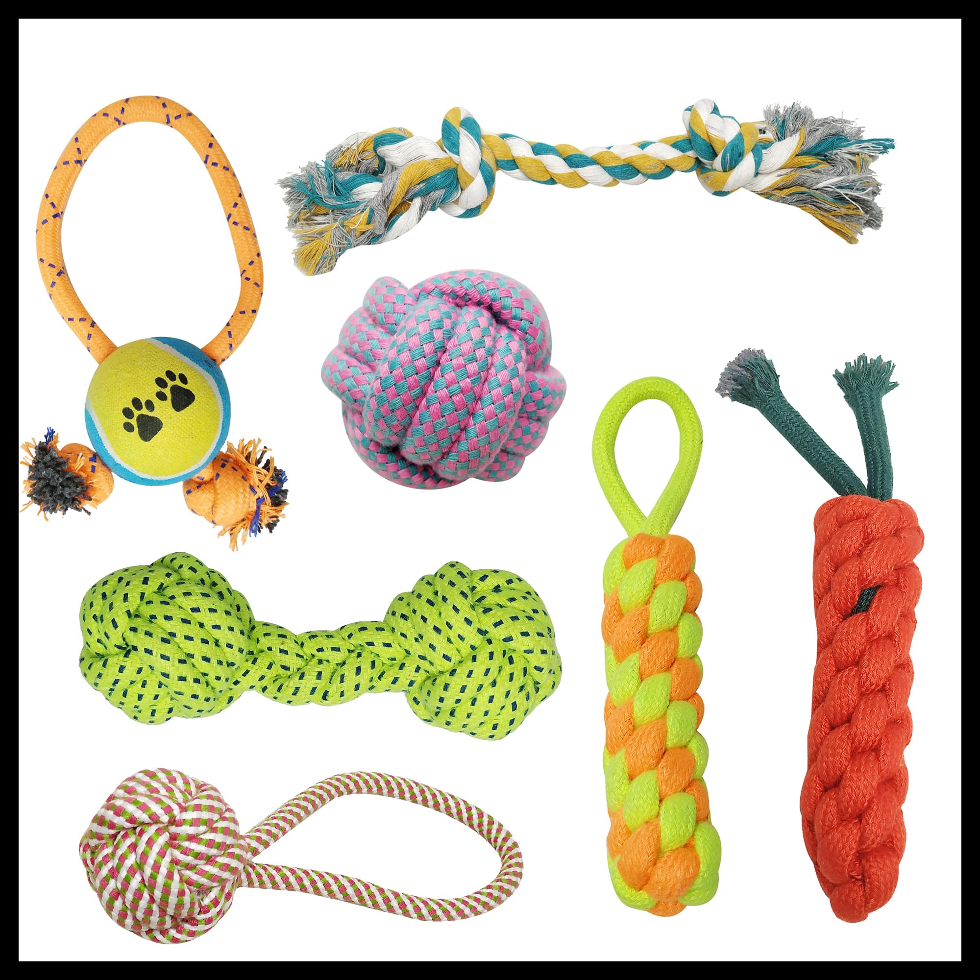 Whoof and Paws Durable Chew Teething Rope Toy for Small to Medium Dogs Interactive Rope Toy to Play - (2 Knot + Ball + Carrot + Teddy Tennis + Dummy + Dumbell + Hand Ball) (Combo of 7) (B0CRZ7HKQV) Amazon Price History, Amazon Price Tracker