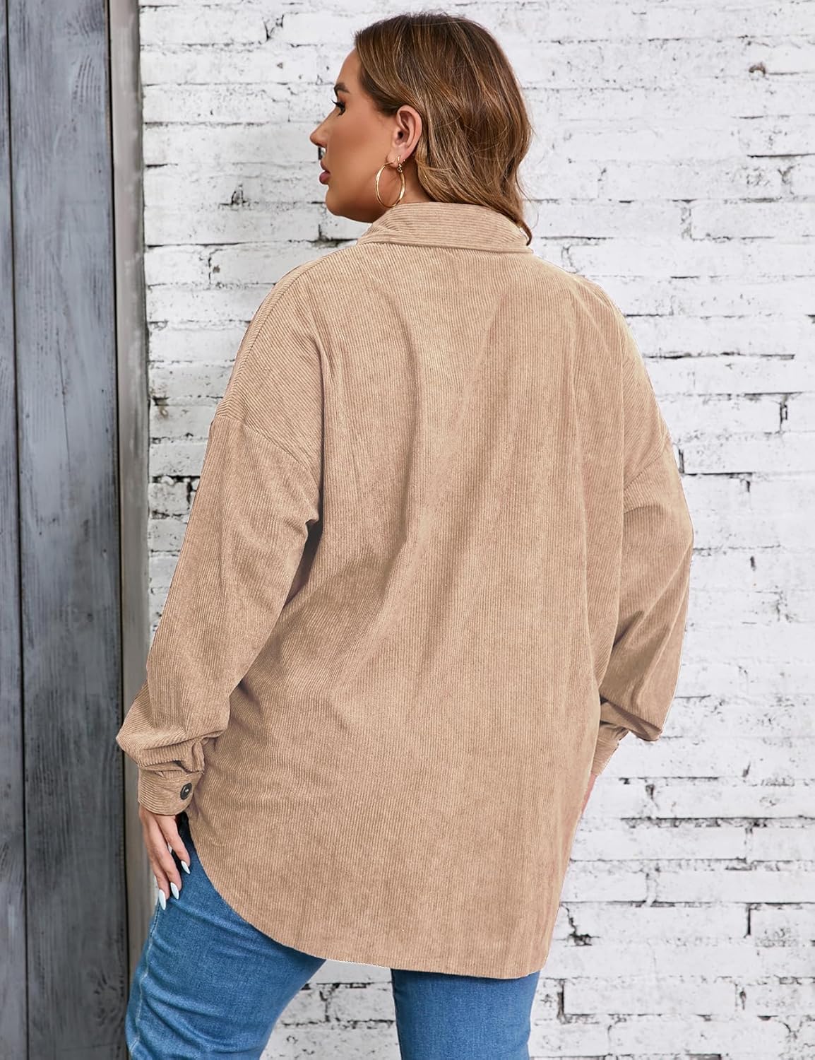 ZOMVA 2025 Women's 1X-5X Plus Size Flannel Plaid Corduroy Shacket Jacket Oversized Button Down Coats Shirts Winter Fall - Image 2