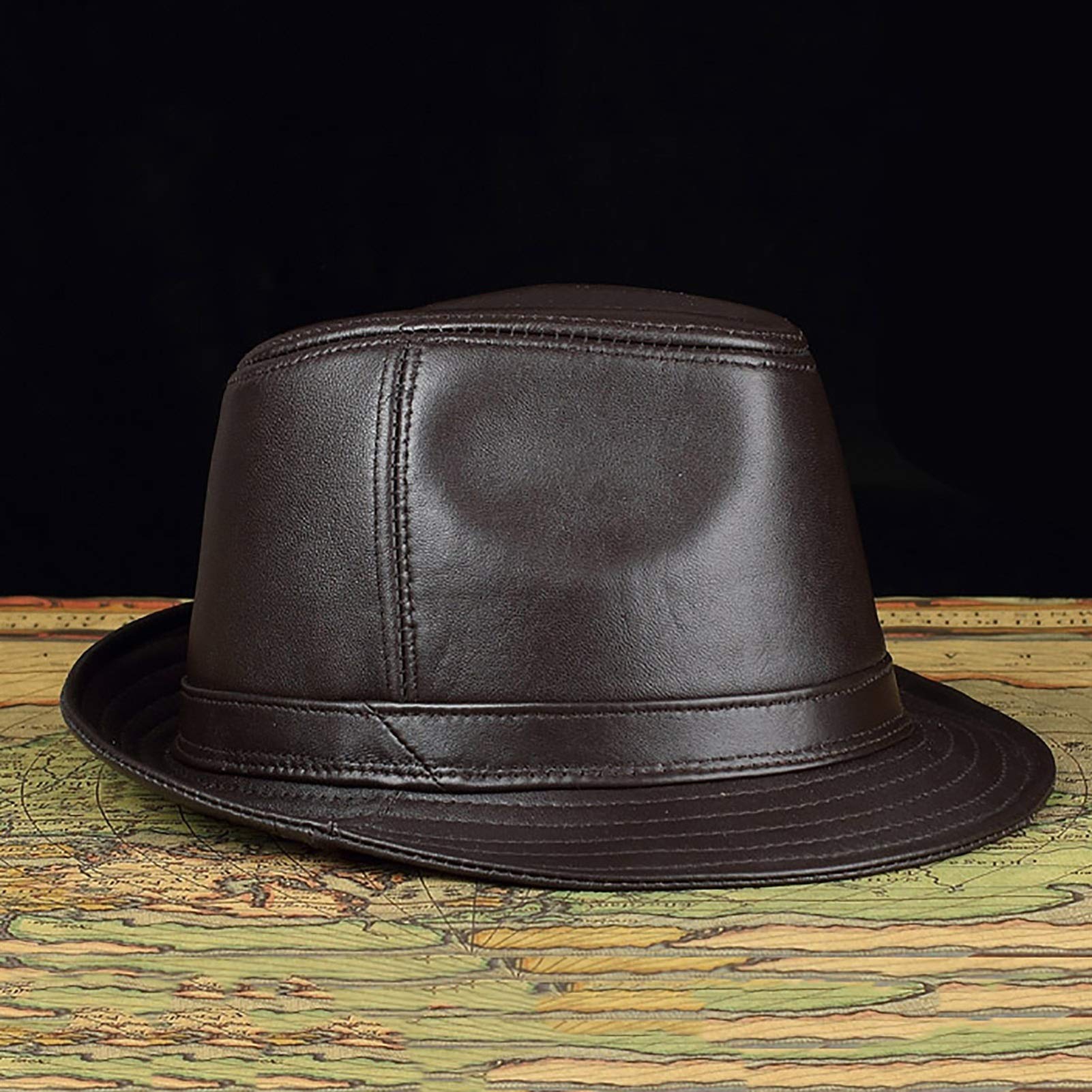Sombreros de invierno, Hombres Cuero Capas de jazz Panamá Panamá Brim alba Fedoras Hat Gentleman Cap 55-58cm