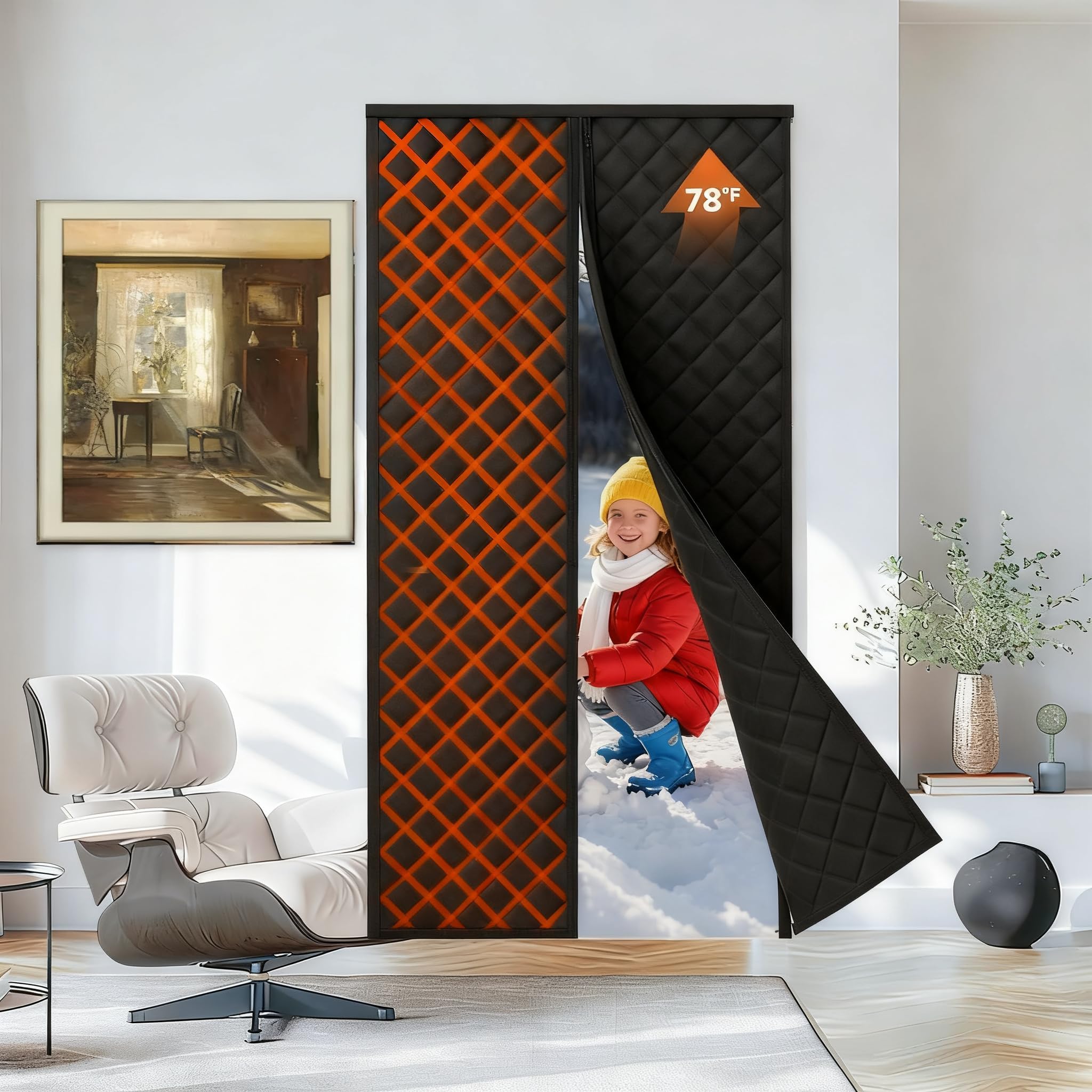Cortina Térmica Magnética Puertas, Cortina Aislante Puertas Invierno 210 x 90 cm, Apta Puertas Correderas Cristal, Retiene Aire Frío, Reduce Ruido Ahorra Energía