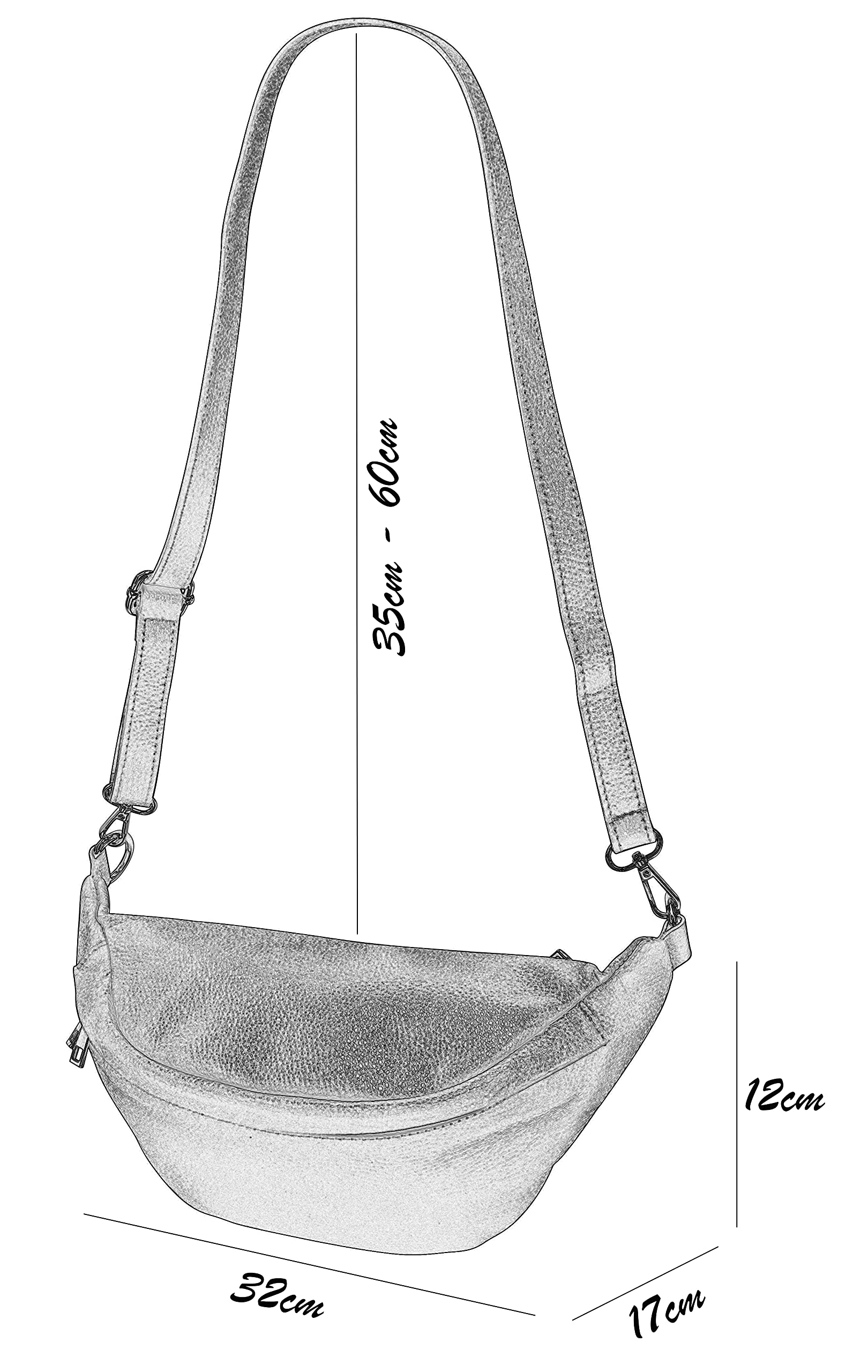 SH Leder ® Sac banane en cuir véritable pour femme, homme, unisexe - Petit sac de hanche pour festival, voyage - Sac à bandoulière moyen - 32 x 17 cm - Marie G528, Noir , 32 x 17 x 12 cm