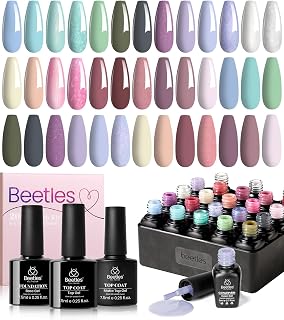 Beetles Neutral Gel Nail Polish Set – Healing Elixir Gel Nail Polish Kit, 20 Colors Pink Blue White Green Pearl with Base Coat Matte Glossy Top Coat for DIY Manicure Gift for Women