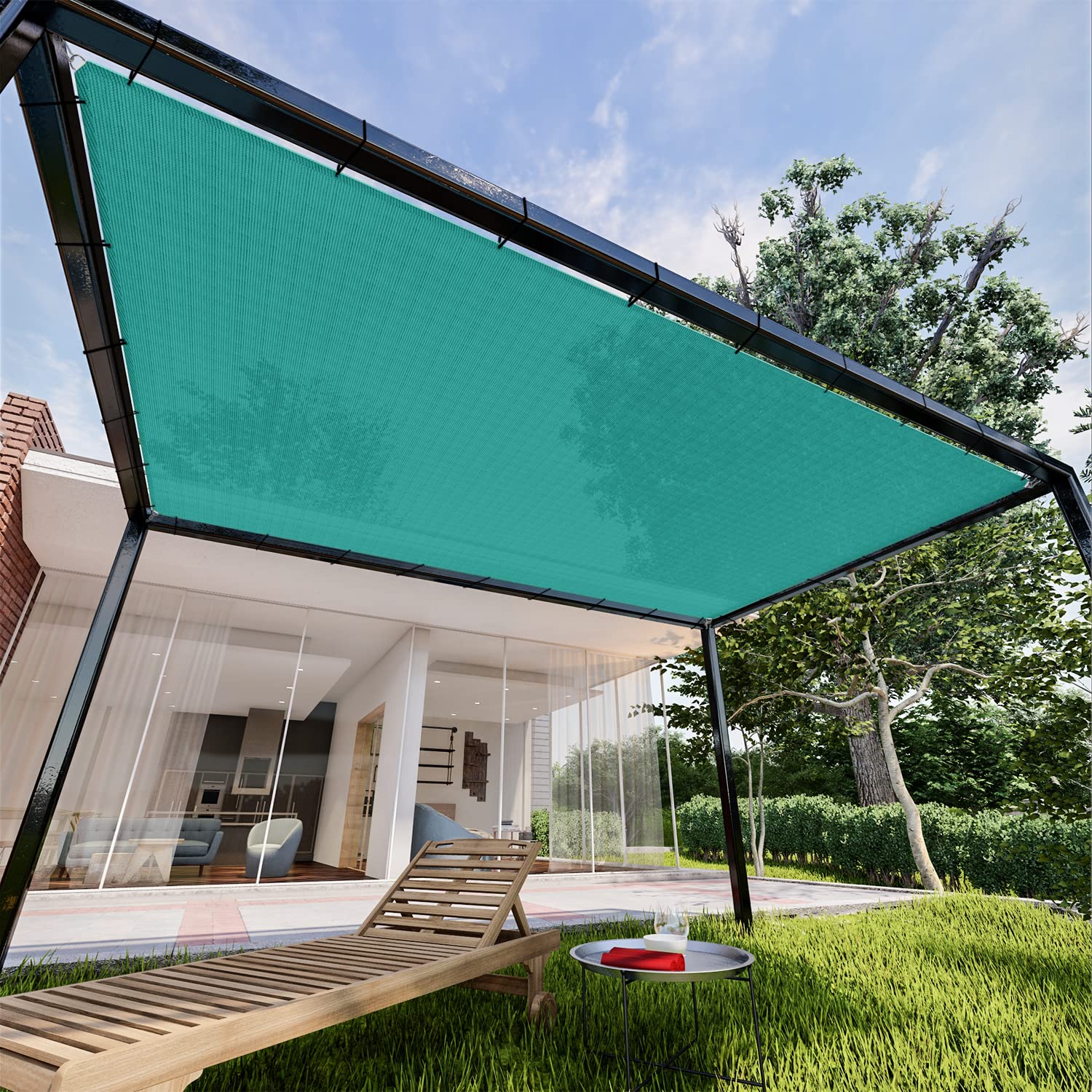 INFRANGE Rectangle Sun Shade Sail 195GSM HDPE Straight Edge Awning Outdoor Pergola Replacement, 95% UV Block, Heavy Duty Outdoor Patio Carport Backyard Garden Turquoise 9' x 13' - Customized