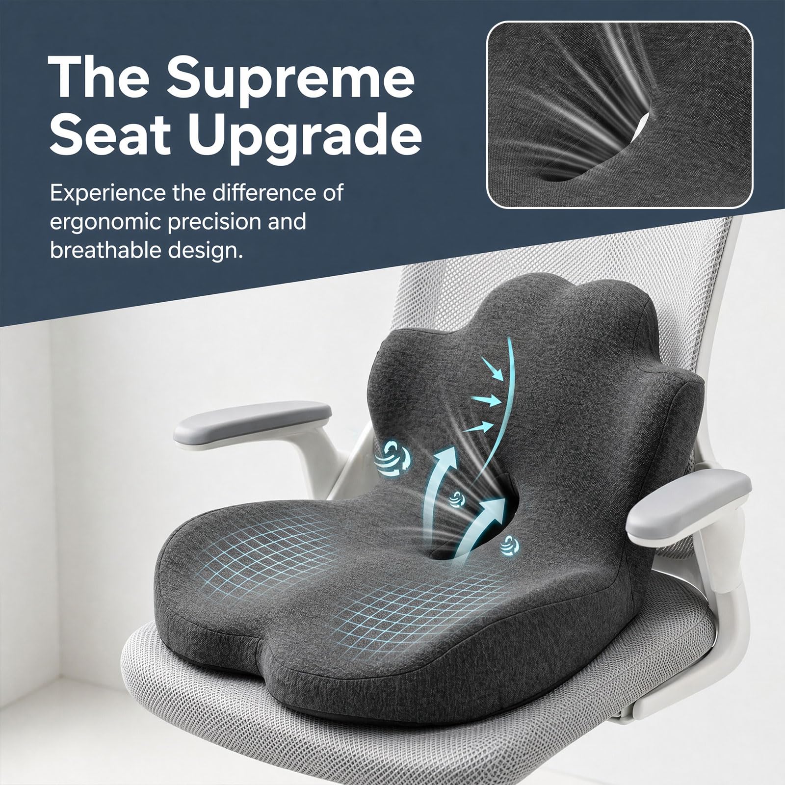 Cuscino per sedile in memory foam, cuscino 2 in 1 per sedile e supporto lombare, cuscino ergonomico per auto, cuscino per il coccige, per dolore al coccige, per ufficio, casa, sedia a rotelle
