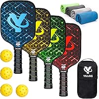 YILLOG USAPA Approved Pickleball Paddle Set of 4 - Fiberglass Face, 4 Balls, Cooling Towels, Bag - Lightweight for Men Women Beginners