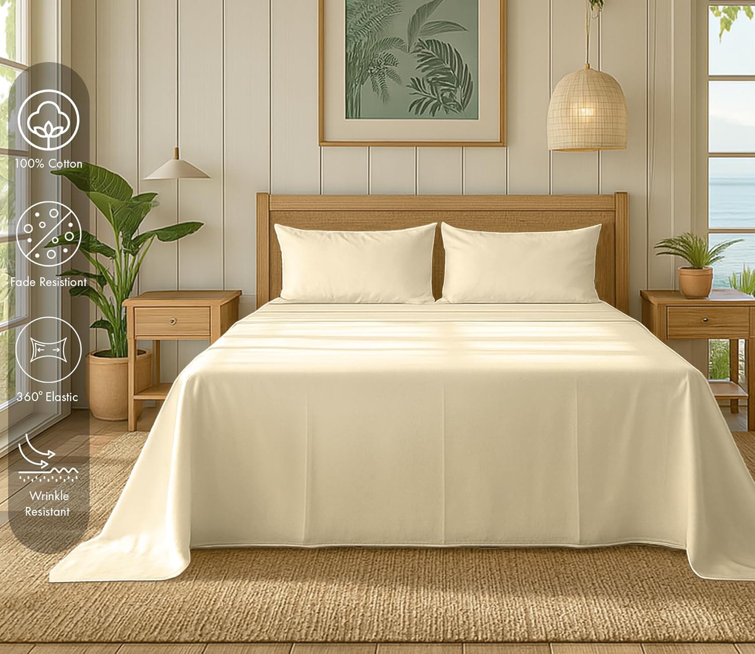 RUVANTI 100% Cotton Flannel Sheets Queen Size - 4 Piece Warm, Soft & Breathable, Deep Pocket, Double Brushed Cozy All Season Bedding Set, Cream - Image 2