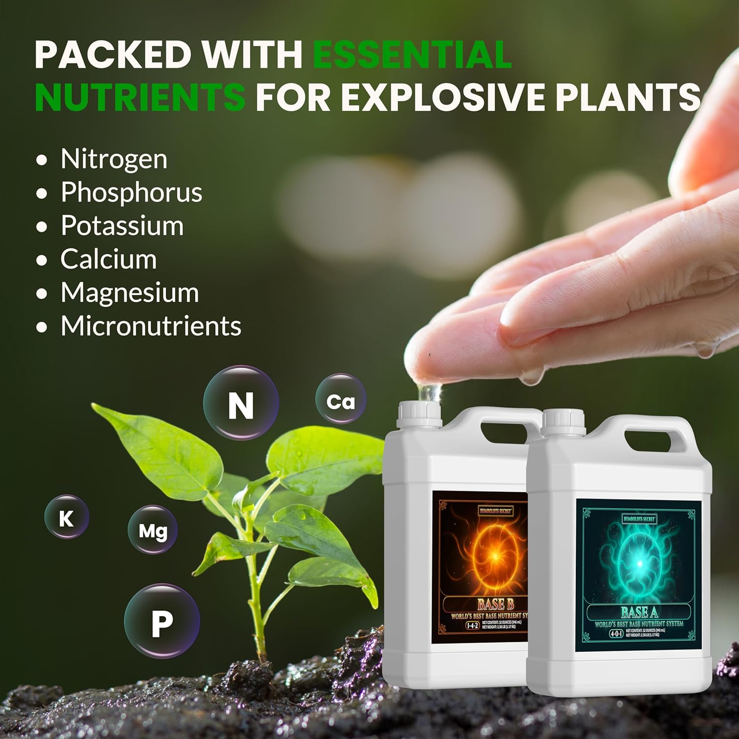 Humboldts Secret Base A & B Liquid Hydroponic Fertilizer | Complete Hydroponic Nutrients for Indoor and Outdoor Plants | Supports Healthy Vegetative Growth and Flowering Stage | 32 Ounce Set