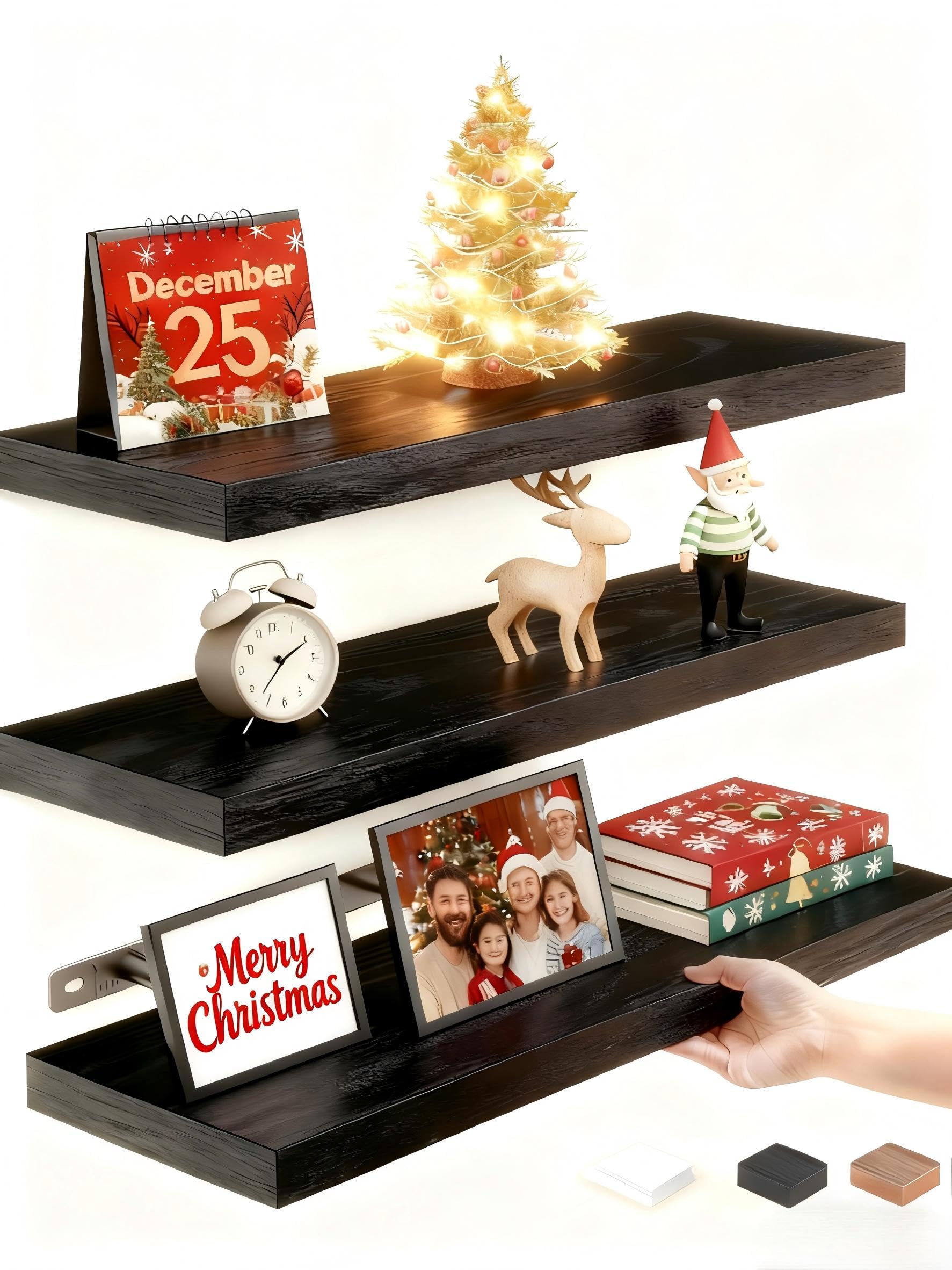 Vervida® Floating Shelves for Wall, 15" Rustic Wood Deep Wall Mounted Shelves with Invisible Brackets for Decor & Storage, Floating Shelf for Living