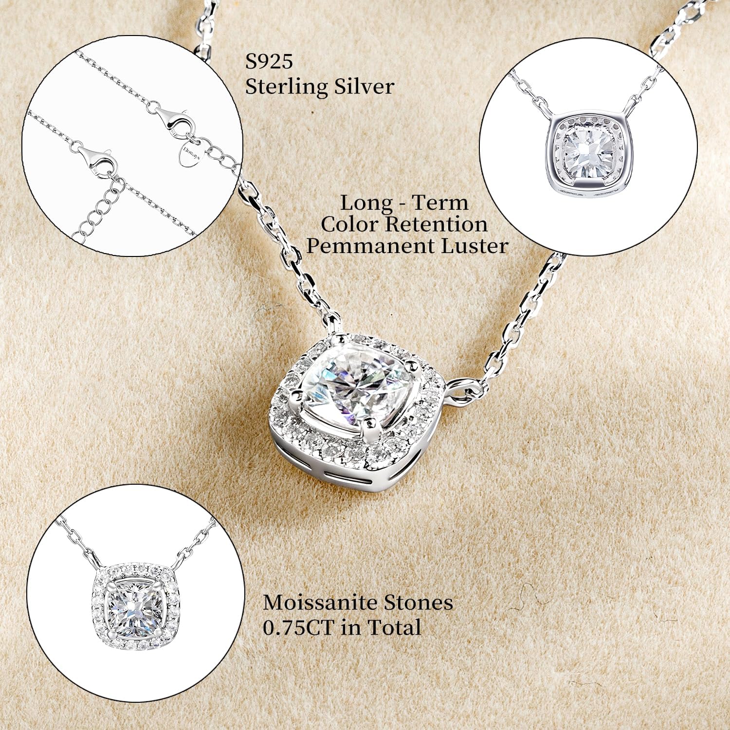 Moissanite Pendant Necklace for Women, 5mm 0.75Ct D Color, VVS1, 925 Sterling Silver, Solitaire Pendant Moissanite Necklace for Wife Mom Girlfriend Birthday Anniversary Valentines Christmas Gift - Image 5