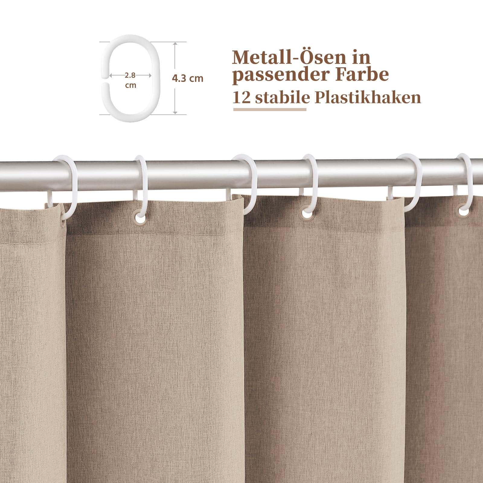 BTTN Zasłona prysznicowa z falbanką 184 × 184 cm – sztuczne płótno, nadaje się do prania, styl vintage i boho, tekstylna zasłona prysznicowa z 12 plastikowymi haczykami, zasłona prysznicowa z