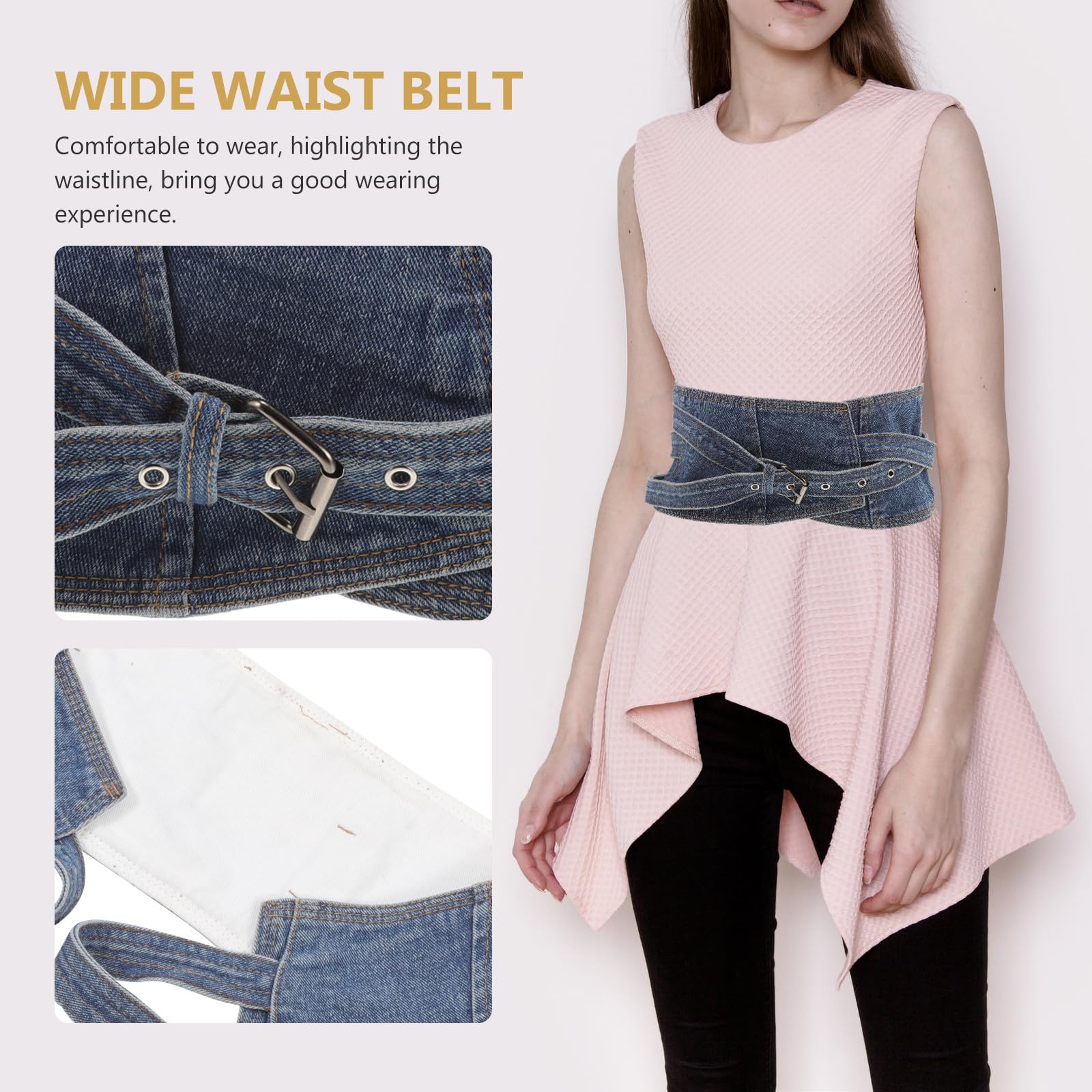 SOIMISS Ceinture en Denim Bleu Large pour Femme, Style All-match