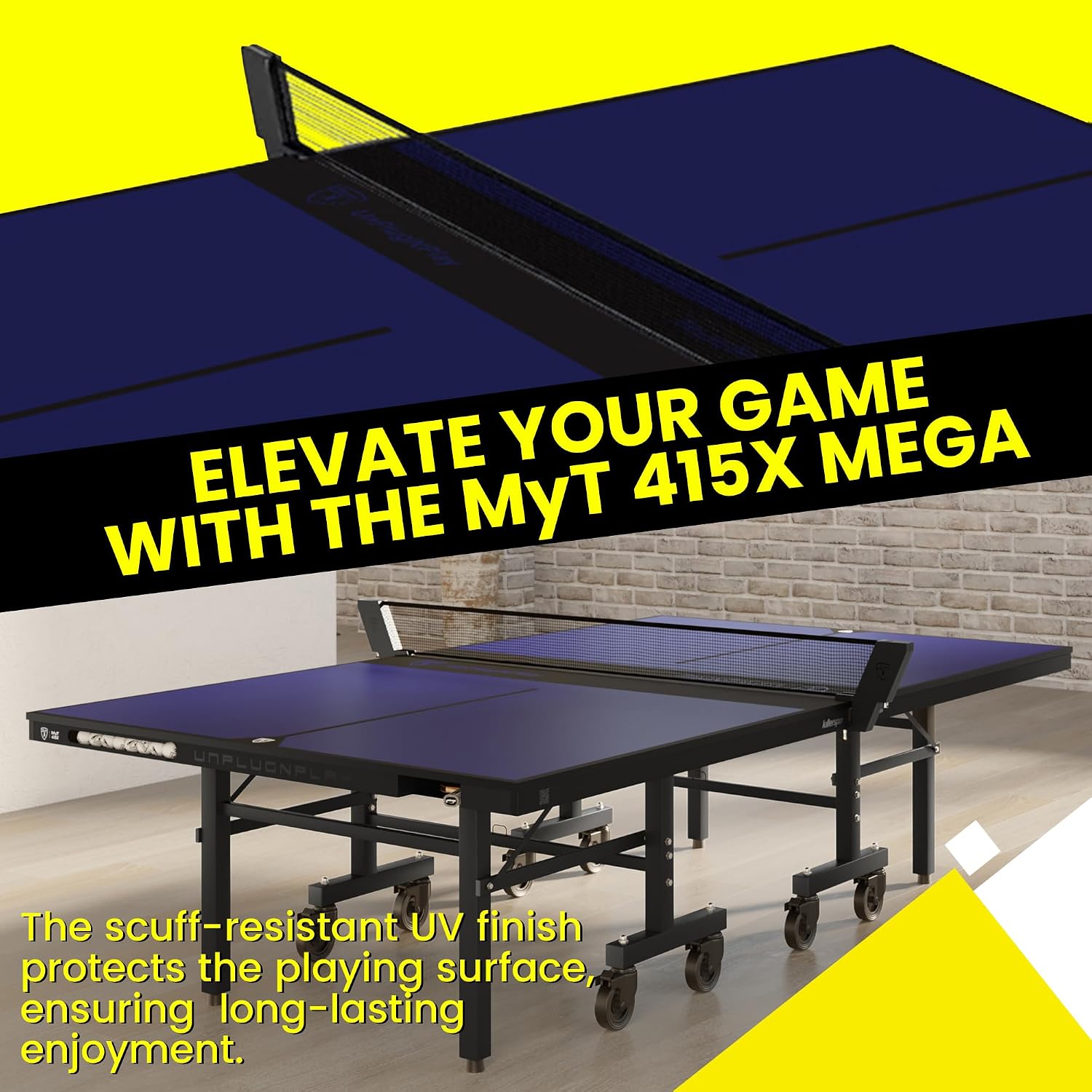 Killerspin MyT 415X Mega, Ping Pong Table, Foldable Table for Table Tennis, Portable Ping Pong Table Set with Built-in Paddle and Ball Storage, 18 mm MDF Board Pingpongball Table