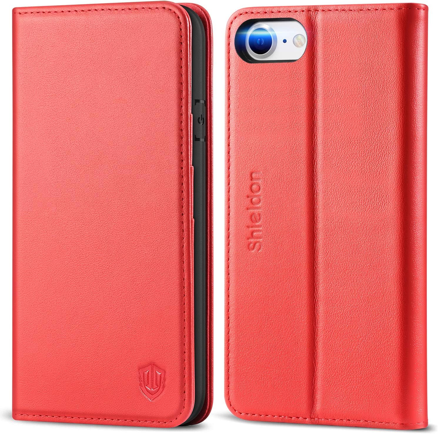 SHIELDON Case for iPhone SE 2022, iPhone SE3/SE2/8/7 Wallet Case, Genuine Leather Flip Book Case with Kickstand Card Slot Magnetic Closure TPU Shockproof Case Compatible with iPhone SE 2020 4.7" - Red SHIELDON Case for iPhone SE 2022, iPhone SE3/SE2/8/7 Wallet Case, Genuine Leather Flip Book Case with Kickstand Card Slot Magnetic Closure TPU Shockproof Case Compatible with iPhone SE 2020 4.7" - Red