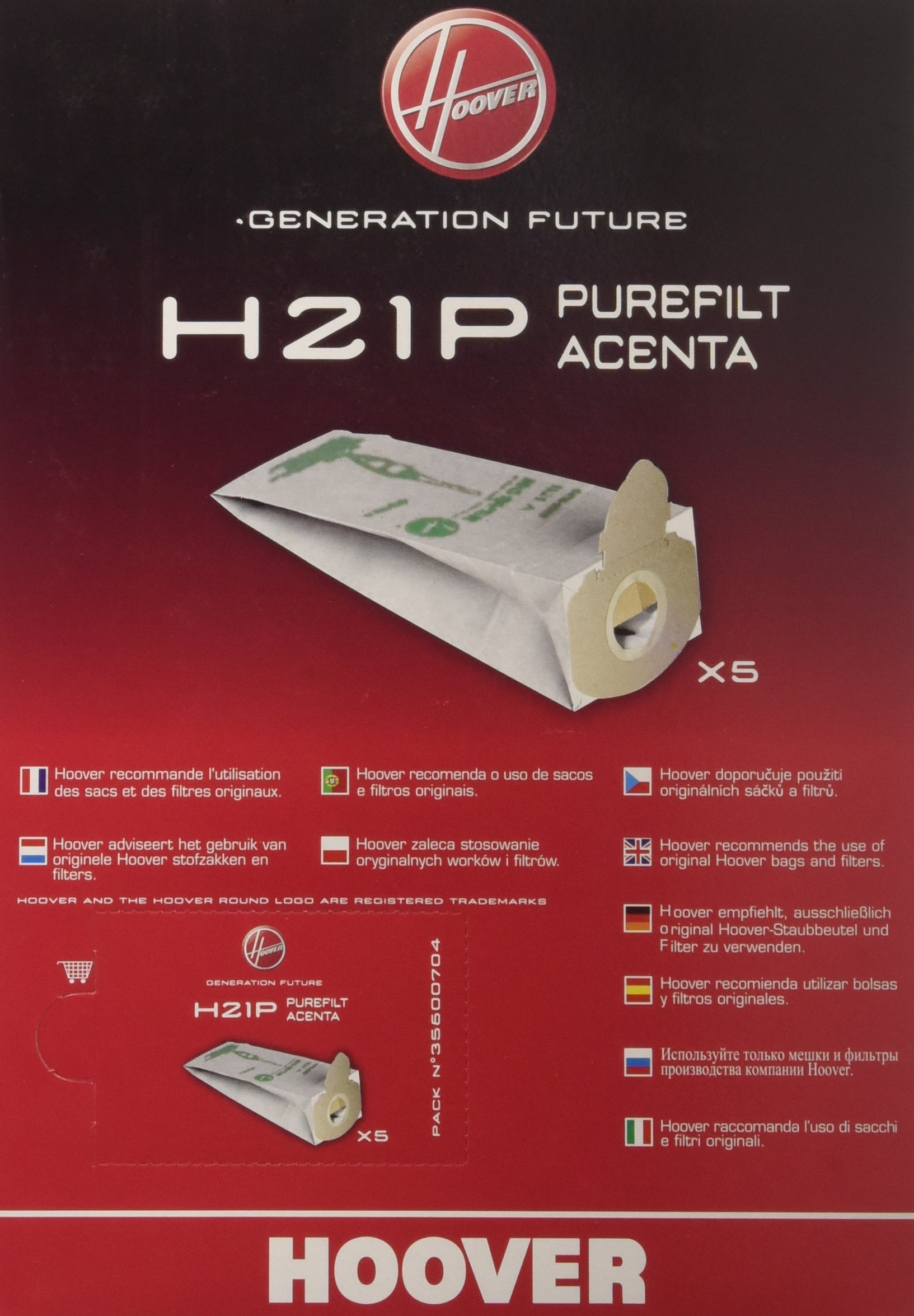 Image secondaire de Hoover H21P Sacs pour Aspirateur, Originaux, en Papier, Anti-odeur, Extra Larges, Compatibles avec l’Aspirateur Acenta, 5 Pièces