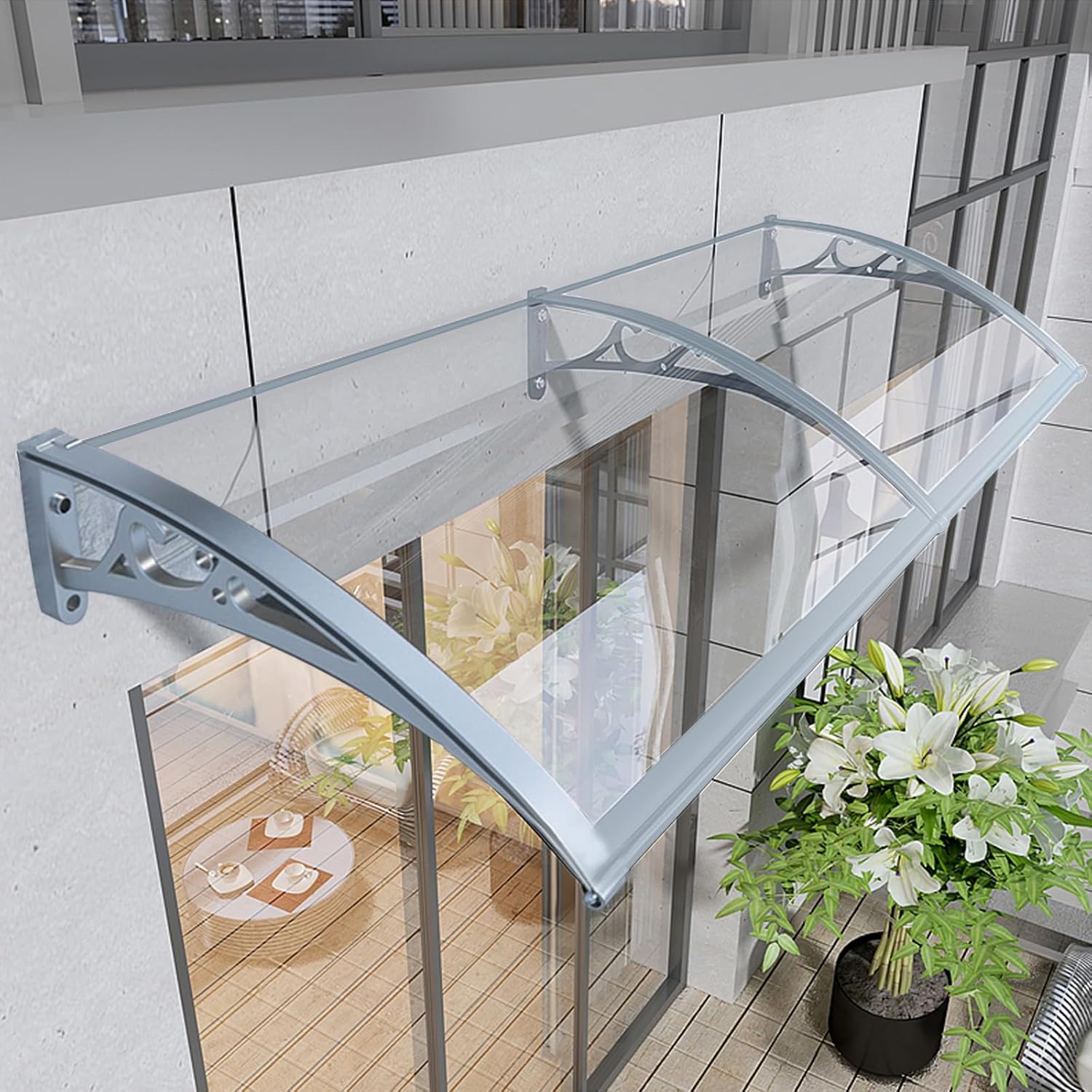 Clear Awning For Front Door Transparent Rain Shelter Exterior Door Canopy For Window Patio Door Entry Roof Invisible Width 20" 28" 36" 44" 60" 88" (Size : 16"x173