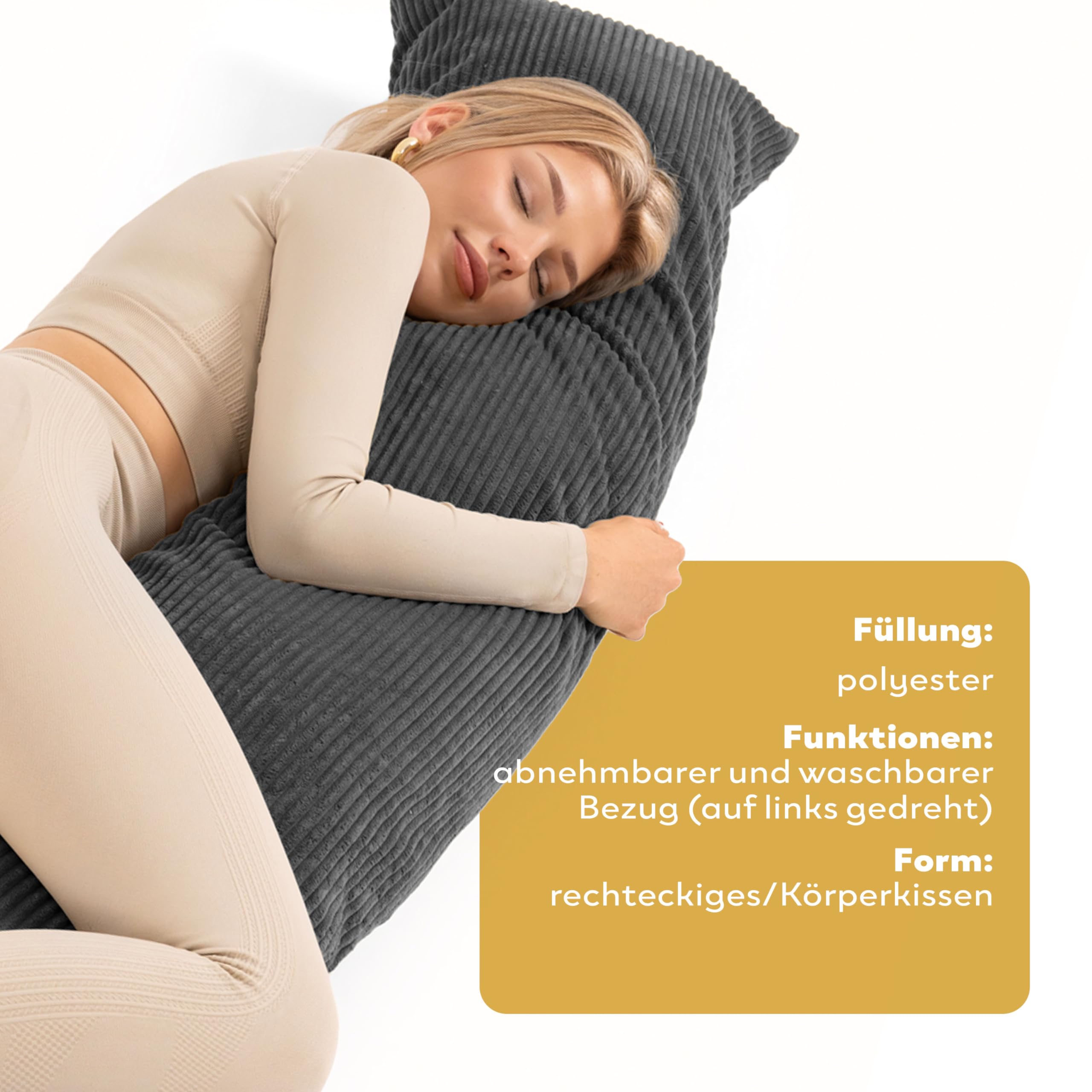 Premium Seitenschläferkissen 200 x 40 cm – Ergonomisches Körperkissen Bezug – anschmiegsam & atmungsaktiv – Allergikerfreundlich, waschbar (1, Dunkelgrau, 200 x 40 cm)