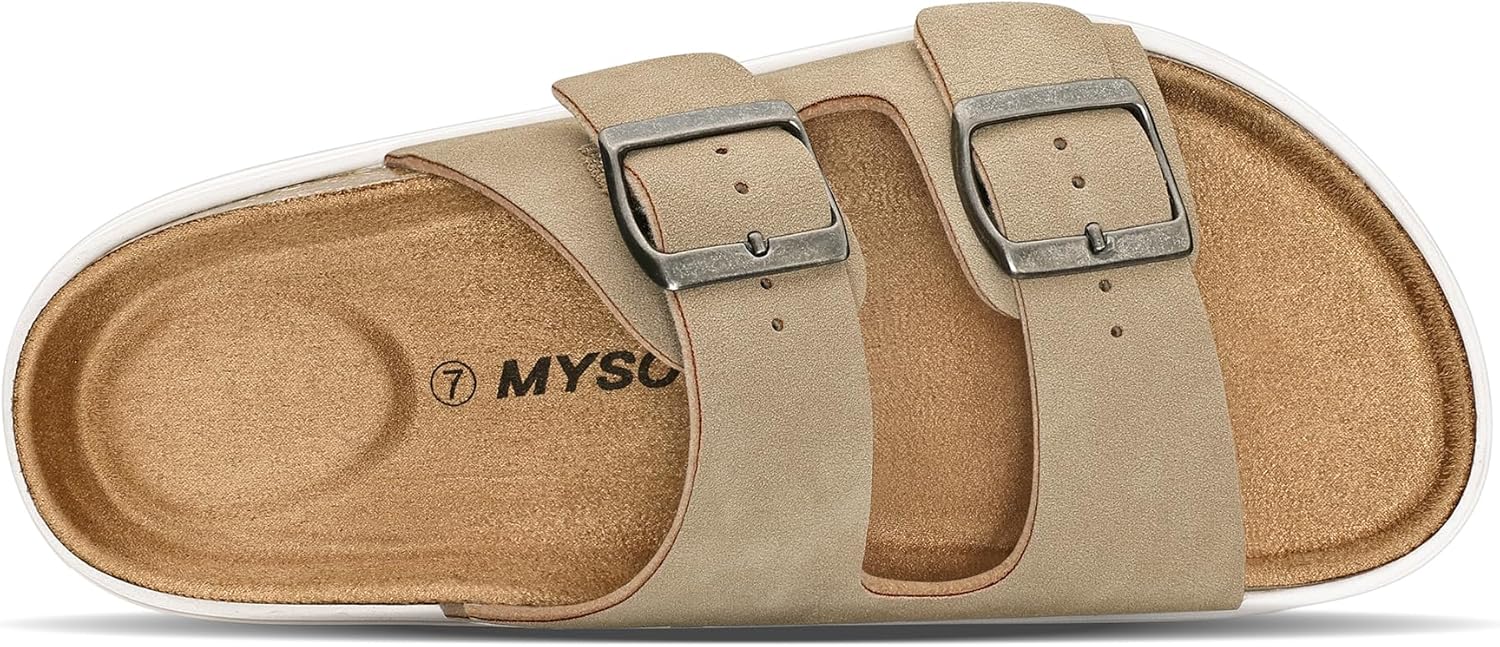 mysoft Women's Comfortable Arch Support Footbed Cork Wedge Sandals - Slip-On Platform Summer Slides with Adjustable Buckle
