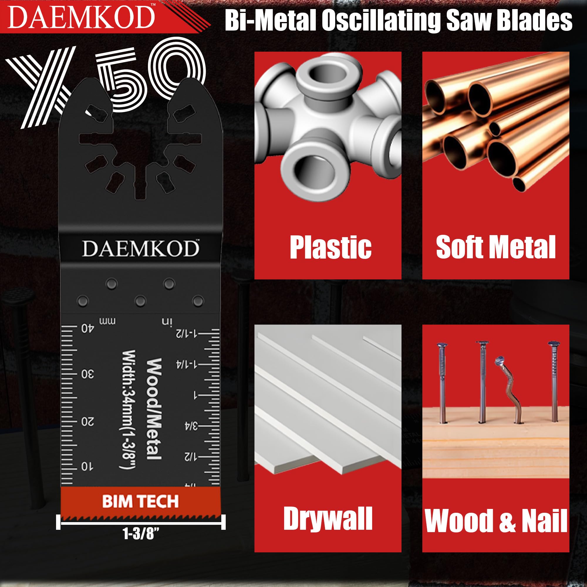Paquete de 50 hojas de sierra oscilantes bimetálicas para corte de metal, cuchillas multiherramienta para metal blando, madera dura, plástico, cuchillas oscilantes de 34 mm, kits de cuchillas