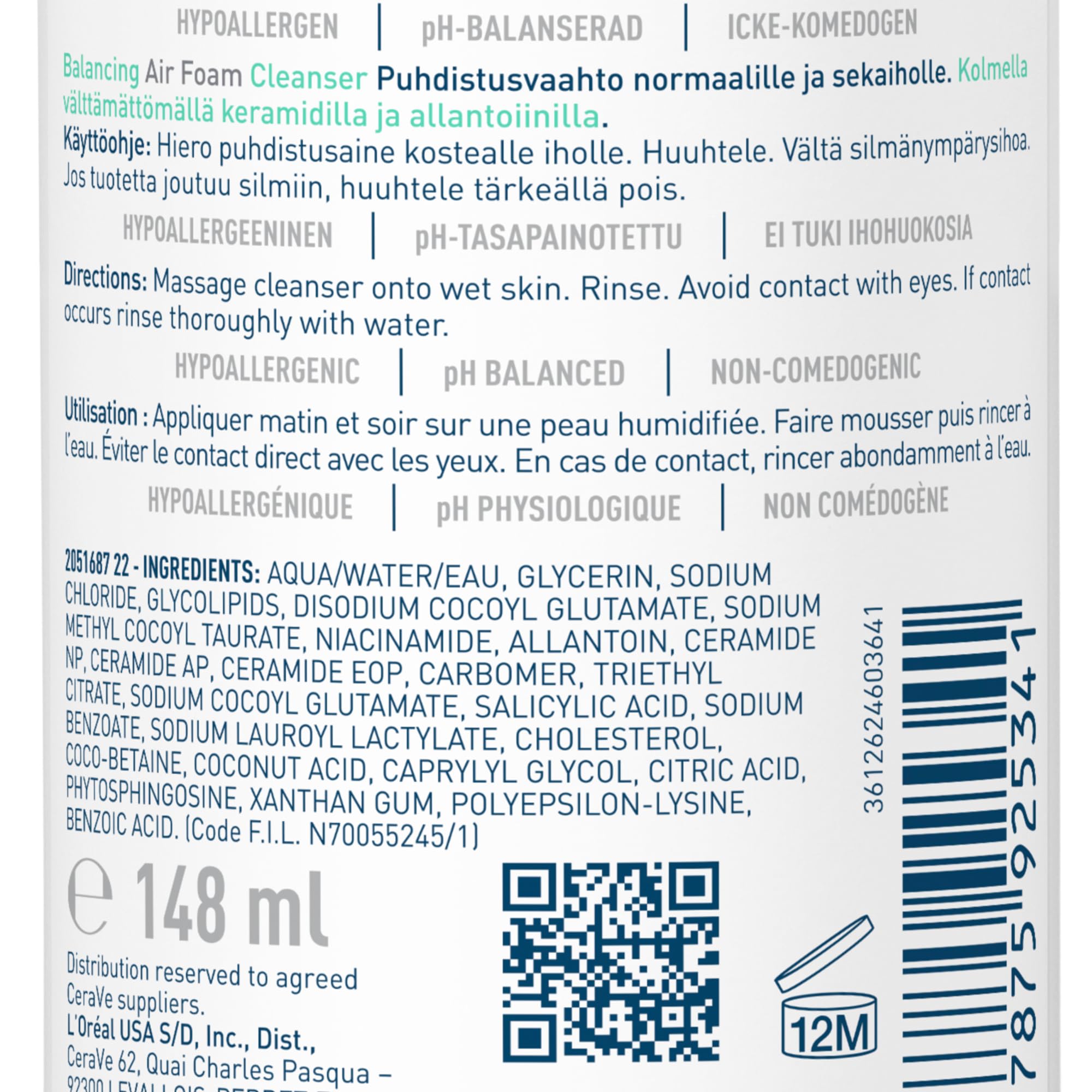 CeraVe Mousse Detergente Riequilibrante, Per Pelli da Normali e Miste, Pelle Idratata e Produzione del Sebo Ridotta, Con Tecnologia Glycolysine, 3 Ceramidi Essenziali e Allantoina, 148 ml