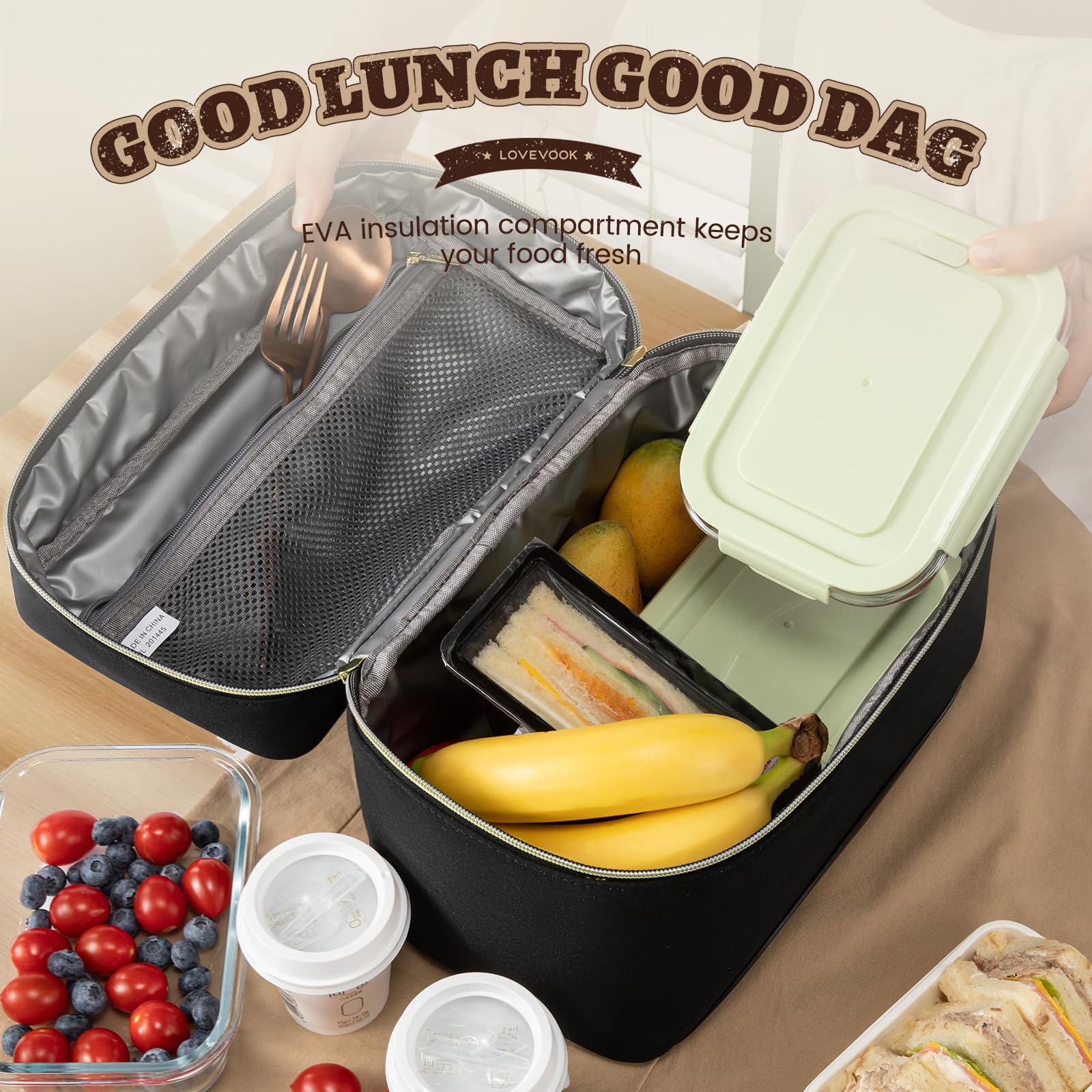 Lonchera térmica para mujeres, lonchera grande para adultos, bolsa enfriadora a prueba de fugas para oficina, picnic, senderismo, playa, bolsa de almuerzo con correa ajustable para el hombro 2