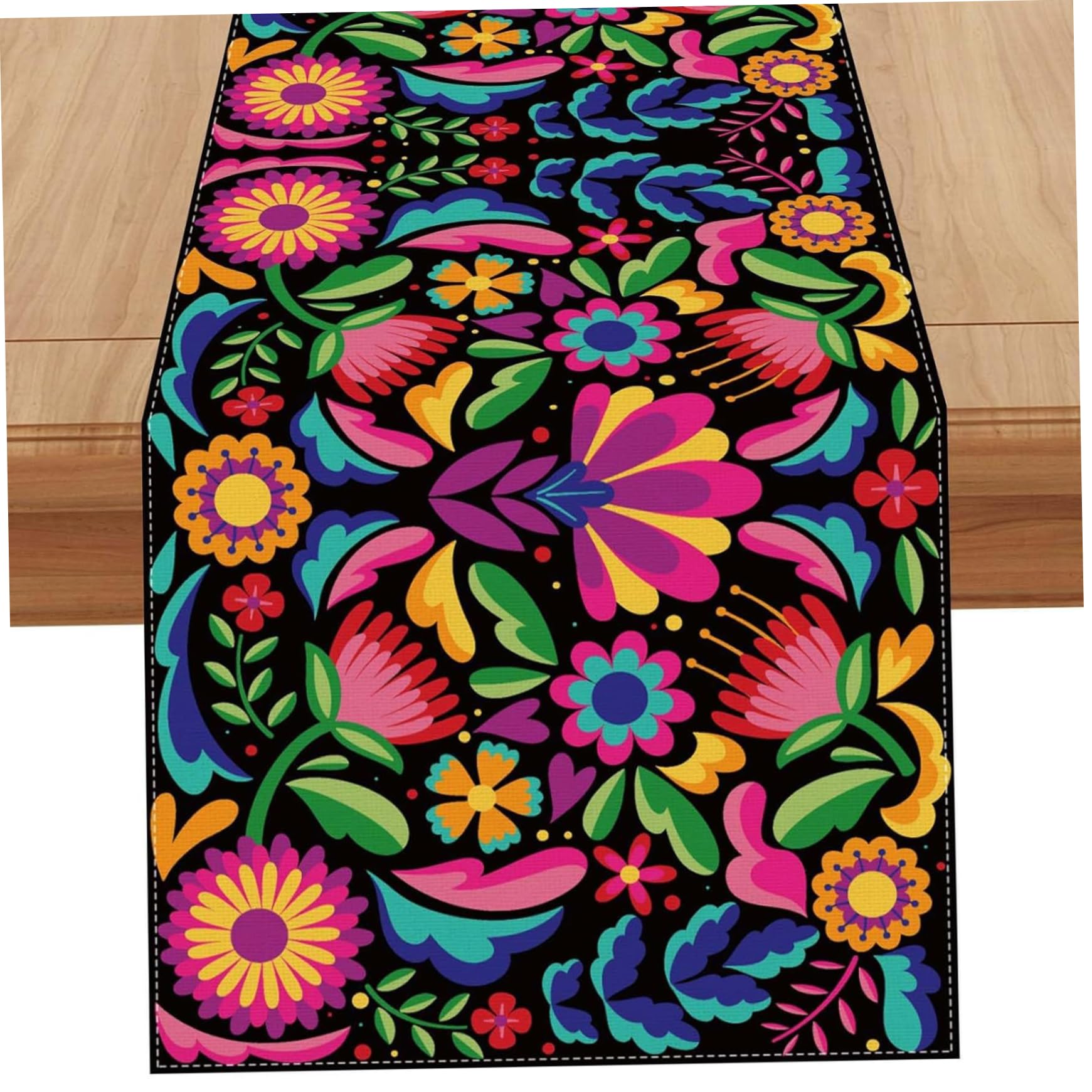 Mexican Table Runner, Rustic Floral Table Runner Mexican Fiesta Party Home Dining Room Kitchen Tabletop Decor 13x72 Inch, Runners